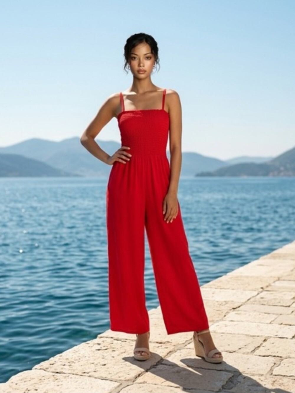 1. State Smocked Wide Leg Jumpsuit Size XXS